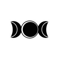 A simple, graphic representation of the Triple Moon Goddess symbol, featuring three crescent moons and a central circle, all in solid black against a white backdrop. vector