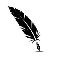 A black quill pen silhouette with detailed feather and nib, isolated on a clean white background. Classic writing symbol. vector