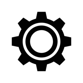 A black gear icon on a white background, representing mechanics, settings, or technology. The image is a simple, clean design. vector