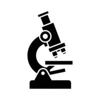 A detailed, focused illustration of a microscope in a solid black color against a white background. vector