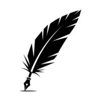 A black silhouette of a quill pen with ink on a white background, symbolizing writing, literature, and historical documentation. vector