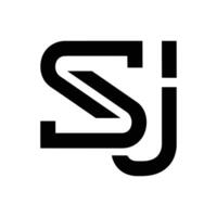 A minimalist black and white logo featuring the intertwined letters S and J, creating a modern and clean design. The letters are bold and stylized. vector