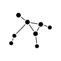 A graphic illustration featuring a network of interconnected black circles and lines against a clean white backdrop. The design is minimalist and modern. vector