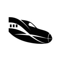 A minimalist black and white illustration of a high-speed train, showcasing its streamlined form and design. The image is a graphic representation. vector