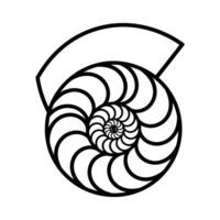 A stylized black and white line drawing of a nautilus shell spiral, featuring a top banner. Simple, elegant design. vector