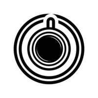 A bold, graphic design featuring a black and white circular composition. The image presents an abstract representation, possibly a coffee cup or similar object. vector