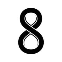 A black infinity symbol is centered on a white background. The design is minimalist and abstract, creating a clean and modern aesthetic. vector