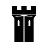 A simple, black silhouette of a castle tower against a white background. The image is centered and features two small windows. vector