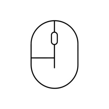 A simple, black line drawing of a computer mouse, set against a plain white background. The image is in a clear, concise style. vector