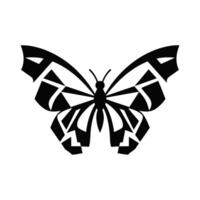 A stylized butterfly illustration, black silhouette against white background. Geometric, angular wing design. Direct frontal view. vector