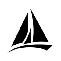 A black silhouette of a sailboat with a curved hull and triangular sails, isolated on a white background. Simple, clean design. vector