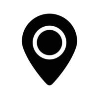 A solid black location marker icon, sharply defined against a plain white background. The icon is centered and in focus. vector