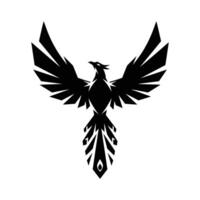 A black silhouette of a phoenix with geometric wings spread wide, set against a clean white background. The design is modern and symbolic. vector