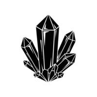 A striking black and white illustration of a crystal cluster with sharp, geometric facets, set against a clean white background. vector