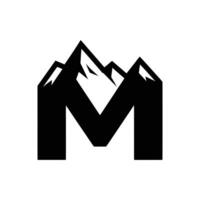 A stylized logo featuring mountain peaks integrated into the shape of the letter M, rendered in a bold black and white design. vector