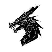 A striking black and white geometric dragon head, rendered in a polygon style. vector