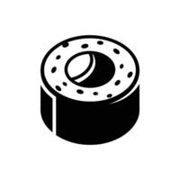 A simple, isometric illustration of a sushi roll, rendered in black and white. The image is a graphic icon. vector