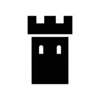 A simple, bold black castle tower icon with two arched windows, set against a clean white background. Minimalist design. vector