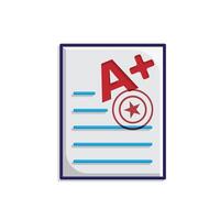 education icon. Live Grade and Report Card. A plus grade sheet with a stamp icon. smart, learning, clever. isometric design style vector