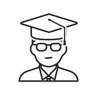 education icon. bachelor. a student wearing a toga or graduation cap. smart, learning, clever. Outline design style vector