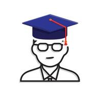 education icon. bachelor. a student wearing a toga or graduation cap. smart, learning, clever. Mixed design style vector