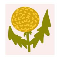 a yellow flower with green leaves on it vector