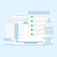 Online Checklist Concept, checkbox with check mark. checklist, to-do list to manage multiple tasks, online work schedule reminder, Checklist on screen. to do tasks. flat style illustration. vector