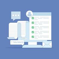Online Checklist Concept, checkbox with check mark. checklist, to-do list to manage multiple tasks, online work schedule reminder, Checklist on screen. to do tasks. flat illustration on background. vector
