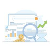SEO concept search engine optimization, search marketing, digital marketing strategy. keywords to improve page rank. web promotion or other SEO issues. illustration design on background. vector