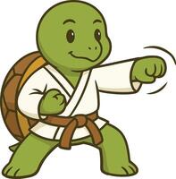 A cartoon turtle in karate gear vector