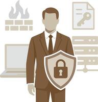 A man in a suit holding a padlock and a computer vector