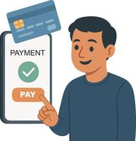 Man holding credit card and payment button vector
