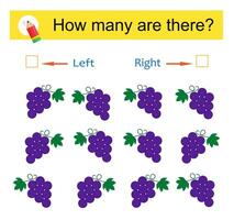 Math activity for kids. Developing numeracy skills. Cartoon grape. vector