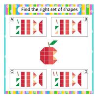 Puzzle for kids. Attention task. Find the correct set of cartoon red apple. Answer is C. vector