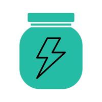 A modern teal jar icon featuring a central lightning bolt, indicating stored electric power in a minimal style. vector