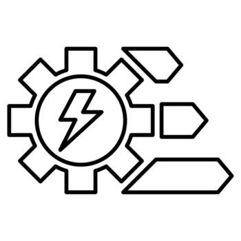 A technical icon of a gear with a bolt and direction arrows, representing optimized energy flow and system control. vector