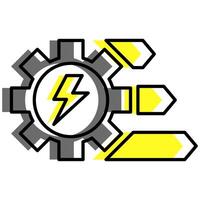 An industrial gear icon with a yellow power bolt, representing energy generation and mechanical efficiency. vector