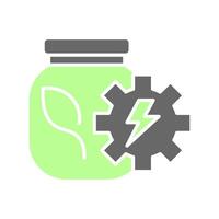 A soft green jar with gear and leaf symbol, representing clean energy solutions and environmental efficiency vector