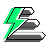 The brightly colored icon is a green lightning bolt on top of a stack of black lines, symbolizing green energy and energy efficiency. vector