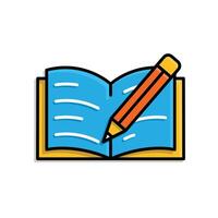 education icon. writing. book with pencil on it as if writing. smart, learning, clever. isometric design style vector