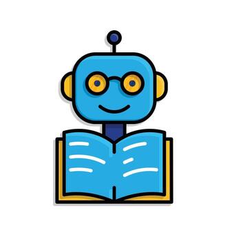 educación icono. ai tutor o inteligente asistente. linda robot con lentes y abierto libro icono. elegante, aprendiendo, inteligente. isométrica diseño estilo vector