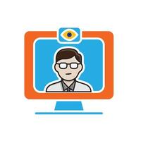 education icon. Remote Exam Monitoring. exam screen and webcam with proctor's eyes. smart, learning, clever. Flat design style vector