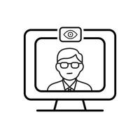 education icon. Remote Exam Monitoring. exam screen and webcam with proctor's eyes. smart, learning, clever. Outline design style vector