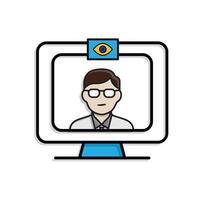 education icon. Remote Exam Monitoring. exam screen and webcam with proctor's eyes. smart, learning, clever. Mixed design style vector