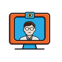 education icon. Remote Exam Monitoring. exam screen and webcam with proctor's eyes. smart, learning, clever. isometric design style vector