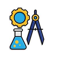 education icon. STEAM Education. Combination of gear, beaker and compass icons. smart, learning, clever. isometric design style vector