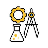 education icon. STEAM Education. Combination of gear, beaker and compass icons. smart, learning, clever. Mixed design style vector