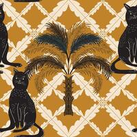 a pattern with two cats and palm tree vector