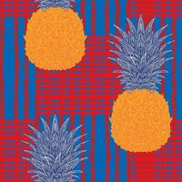 pineapples on red and blue striped background vector