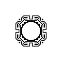 Minimalist Tech Circuit With Circle, Black White, Modern vector